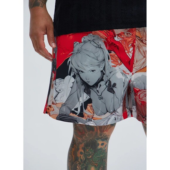 Nova Men Anime Robot Girl Swim Trunks Shorts Men's XL Multicolor 6" Inseam - Picture 6 of 7